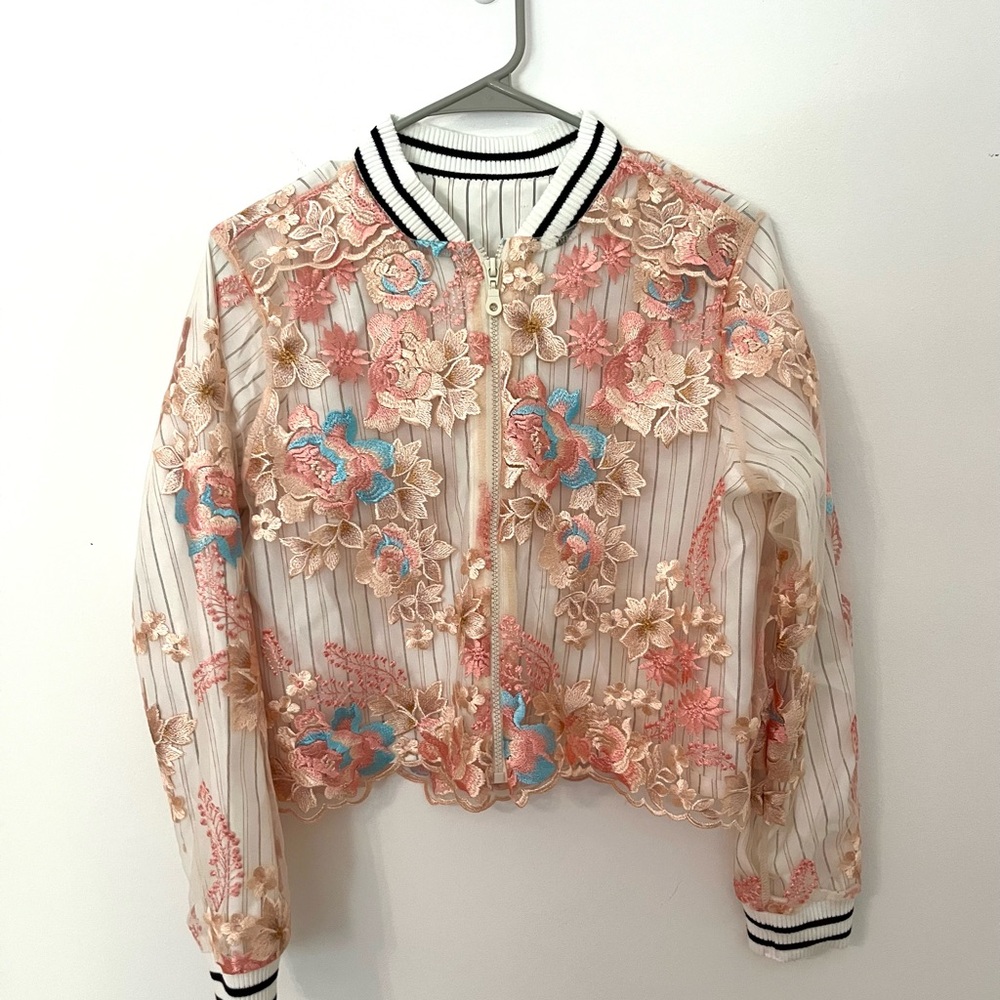 Lloyd Ford lace Bomber Jacket with Floral Design